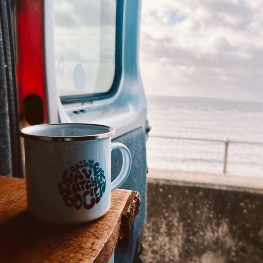 Daily Wave Watcher Society Enamel Mug Ideal Gift For Swimmers, Surfers, Camping and Van Life